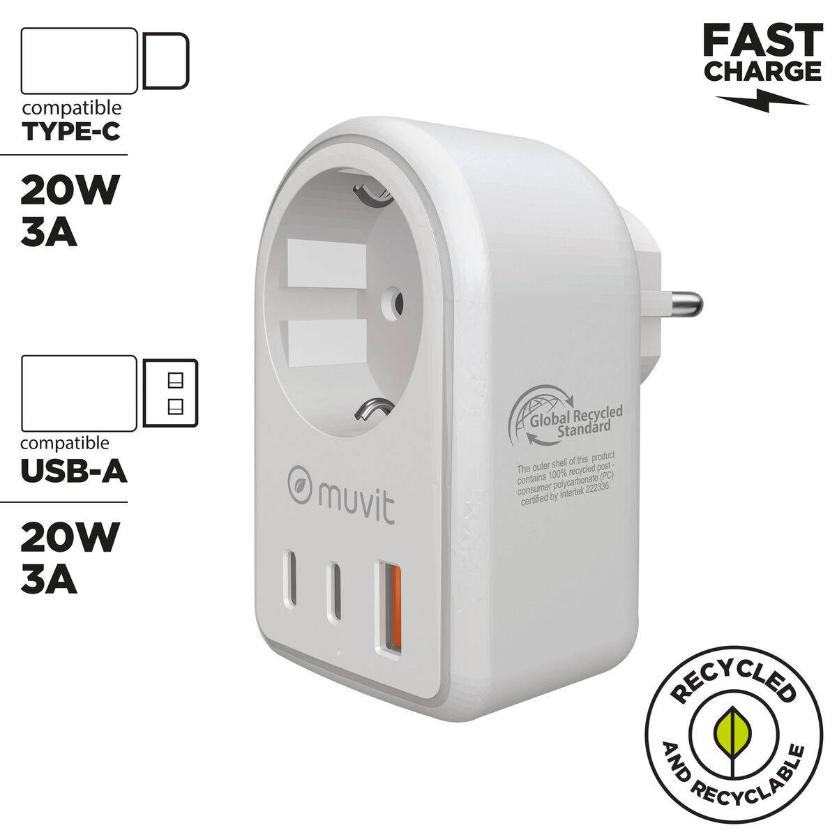 Picture of Wall Charger Muvit for Change 851DQ-DE White 20 W
