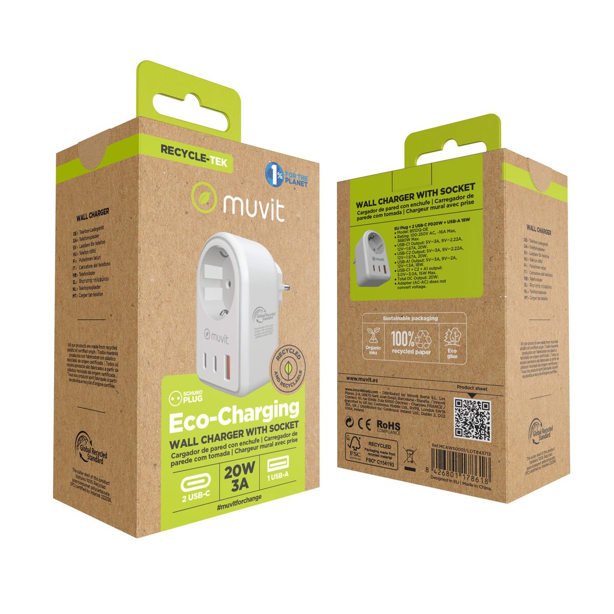 Wall Charger Muvit for Change 851DQ-DE White 20 W
