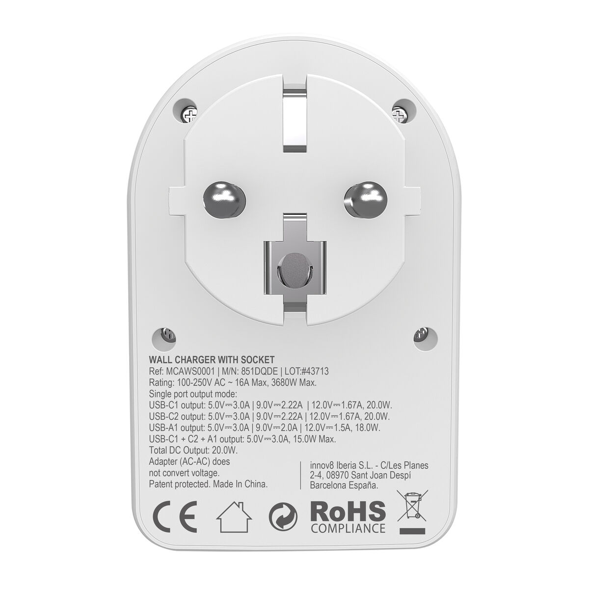 Picture of Wall Charger Muvit for Change 851DQ-DE White 20 W