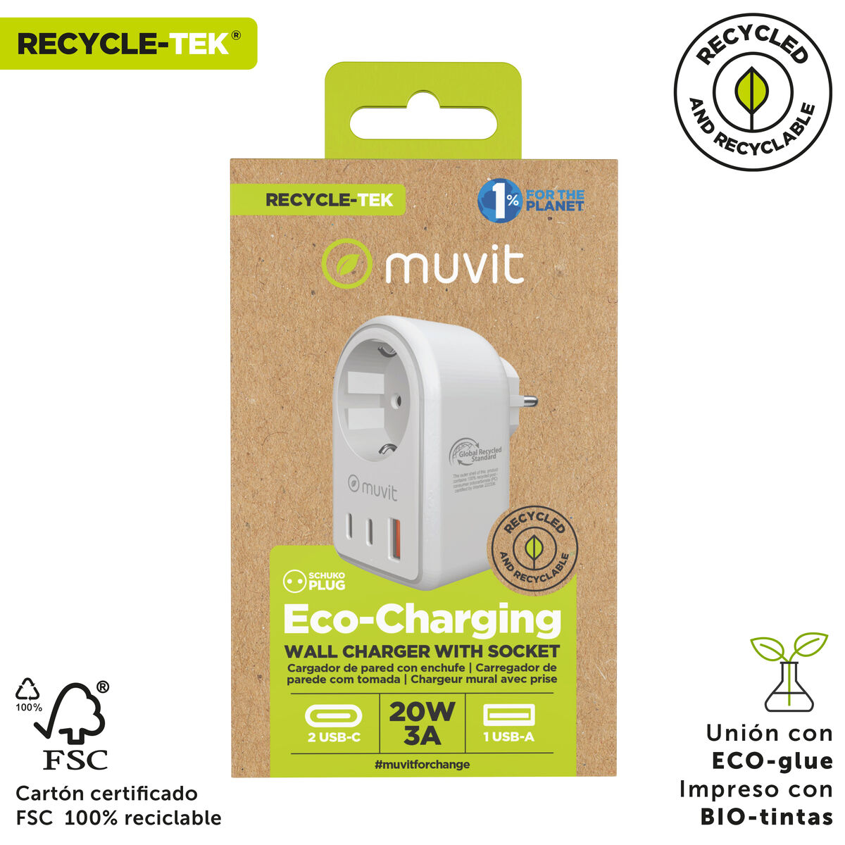Wall Charger Muvit for Change 851DQ-DE White 20 W