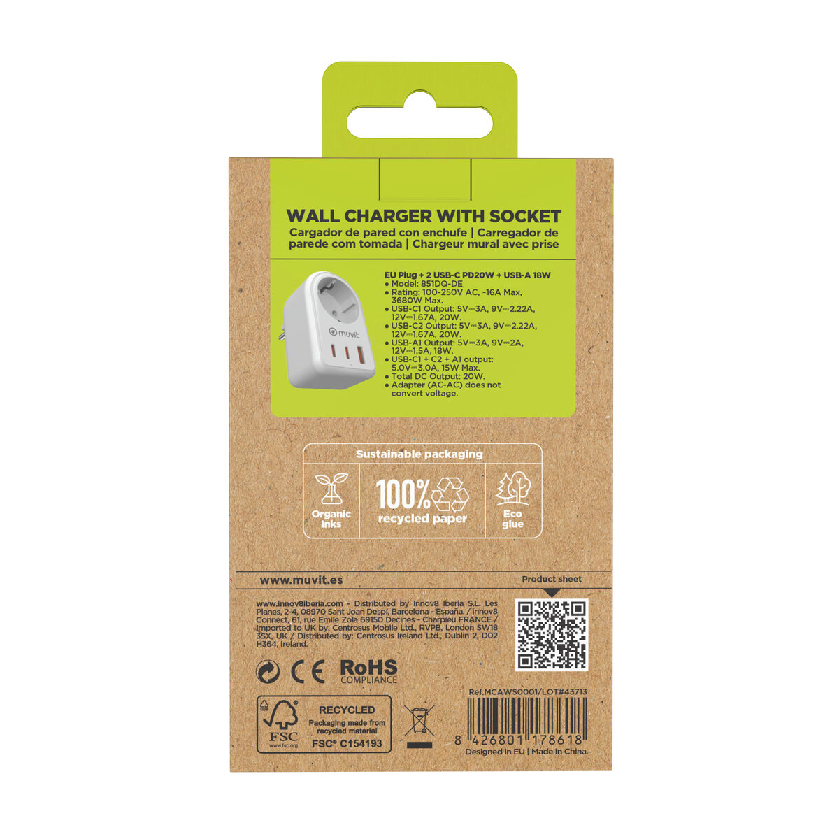 Wall Charger Muvit for Change 851DQ-DE White 20 W