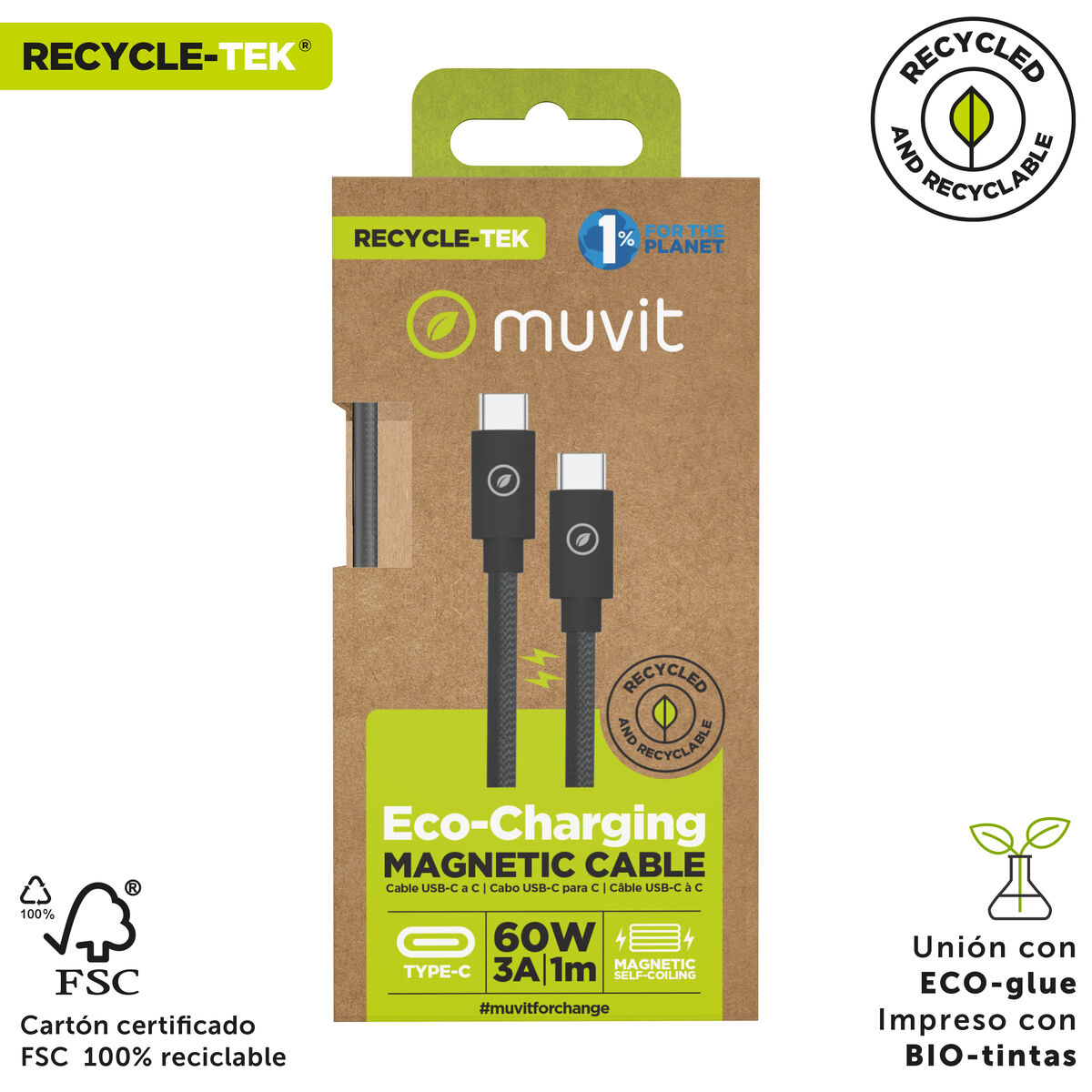 Magnetische kabels Muvit DC-363C-C Zwart 1 m