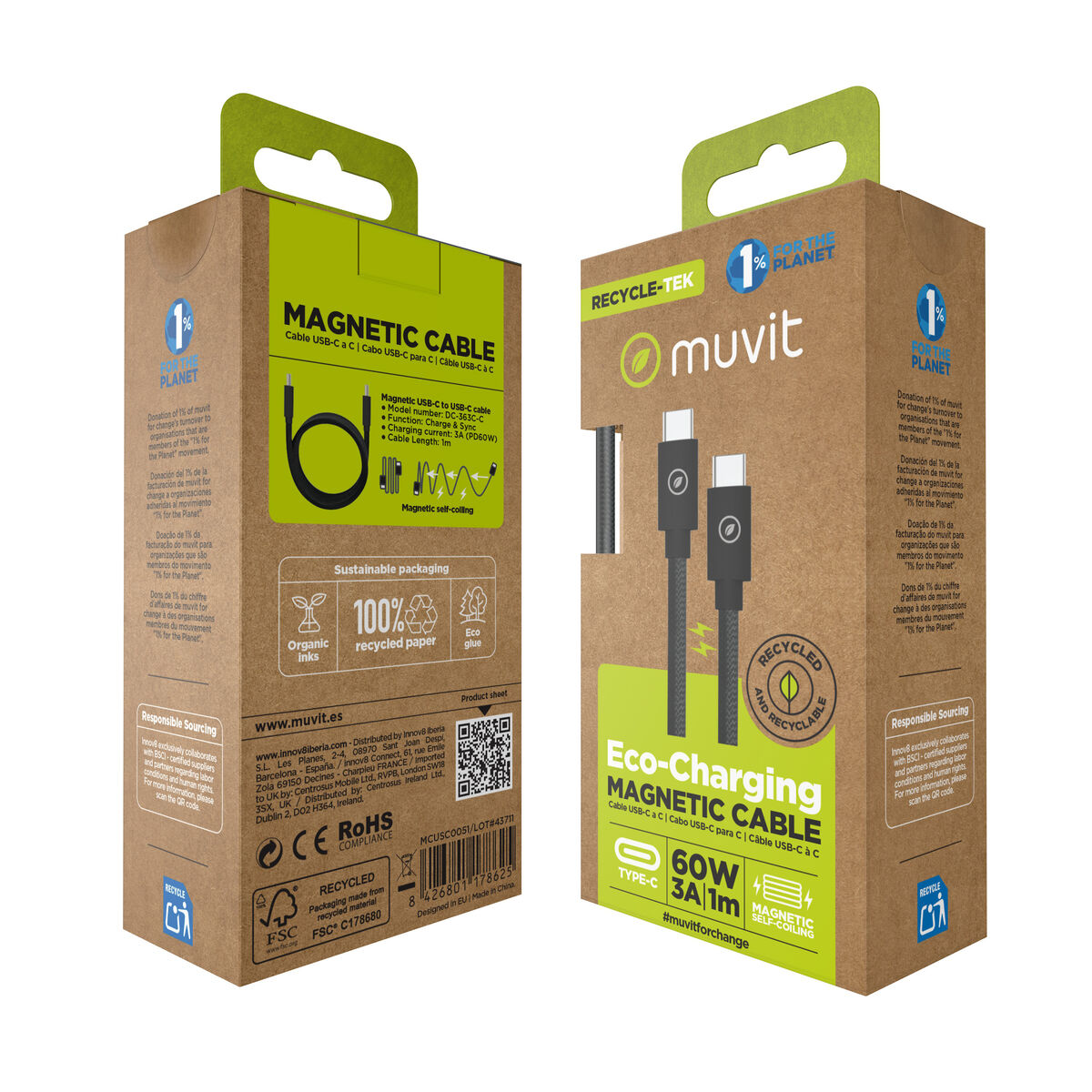 Magnetische kabels Muvit DC-363C-C Zwart 1 m