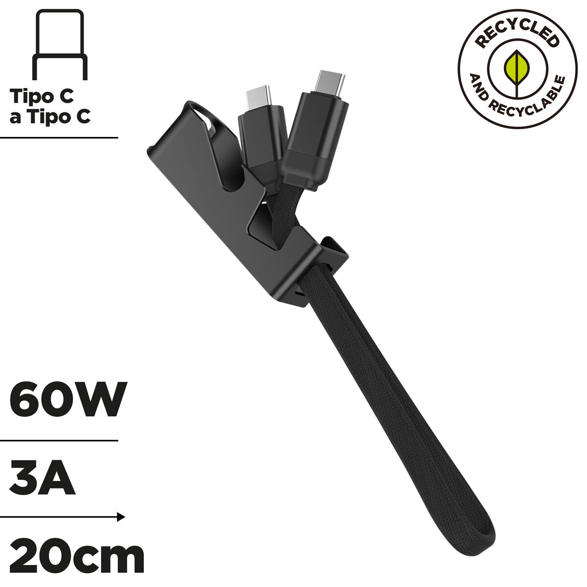 USB-kabel Muvit MC167-RA-A Zwart