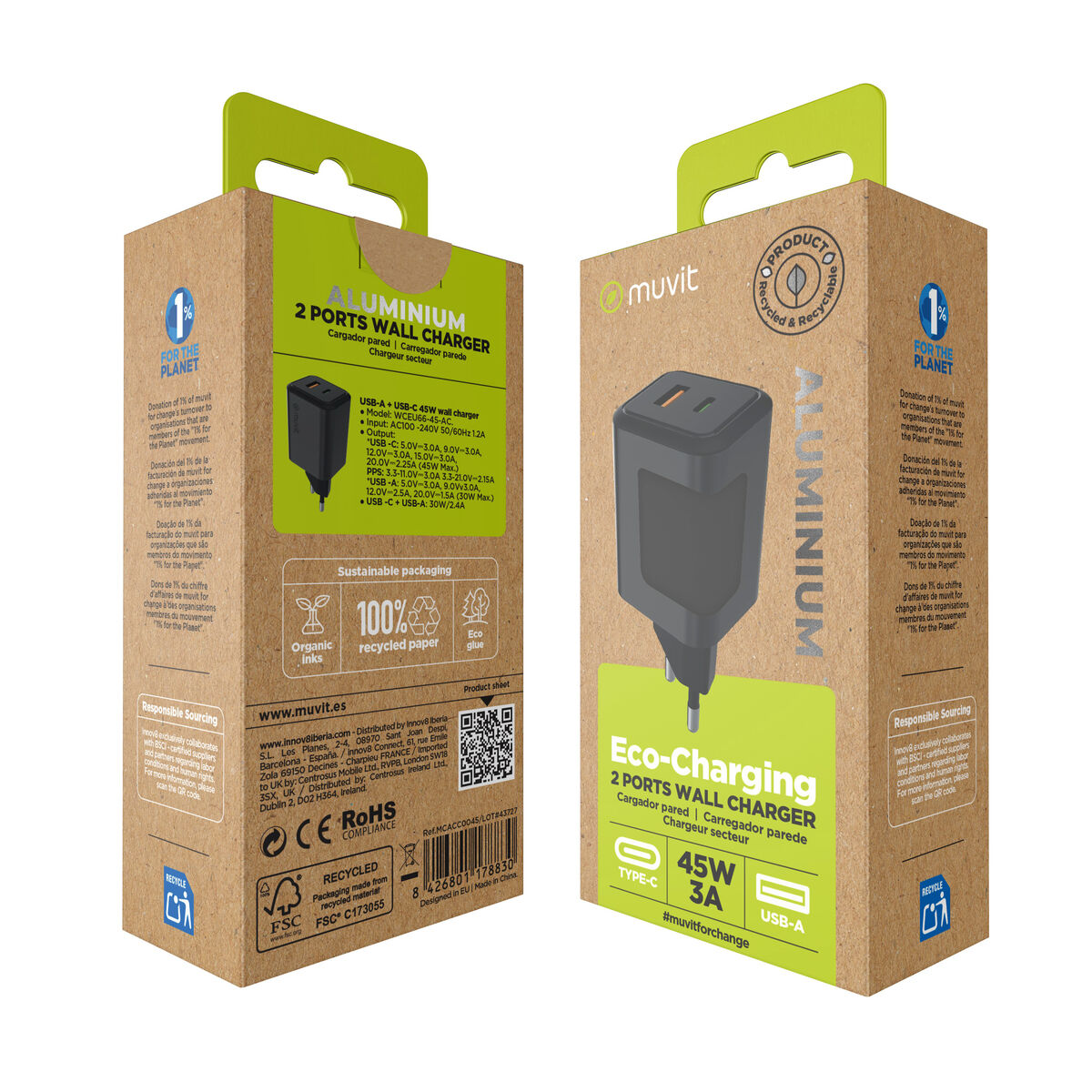 Wall Charger Muvit WCEU66-45-AC White 45 W
