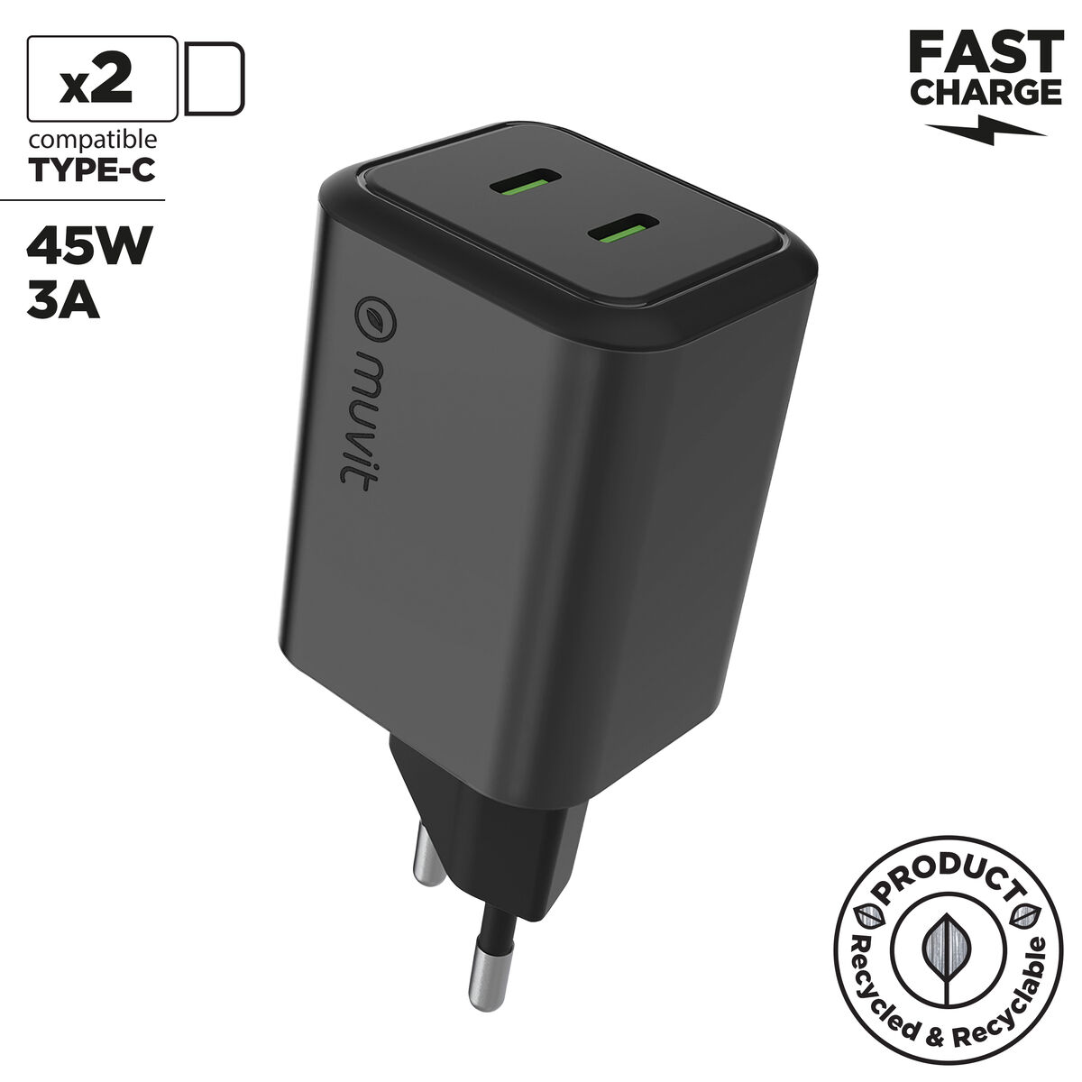 Picture of Wall Charger Muvit WCEU66-45-C2 Silver 45 W