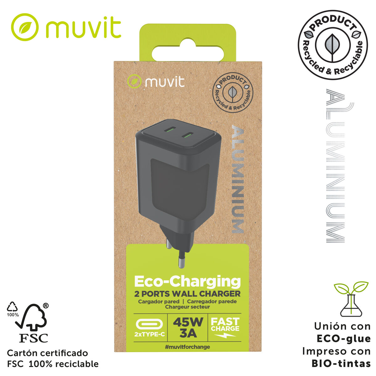 Picture of Wall Charger Muvit WCEU66-45-C2 Silver 45 W