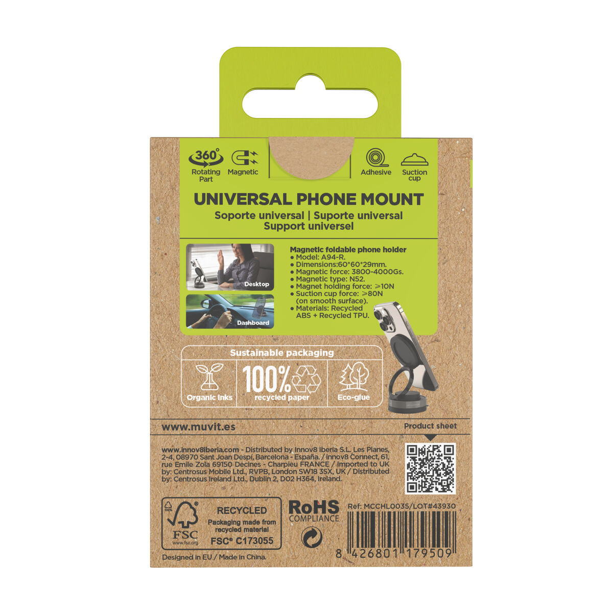 Mobile Support for Cars Muvit MCCHL0035 Black
