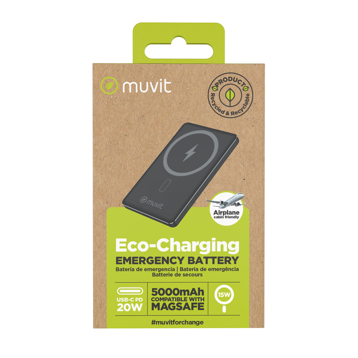 Bild von Powerbank Muvit for Change Black Aluminium 5000 mAh
