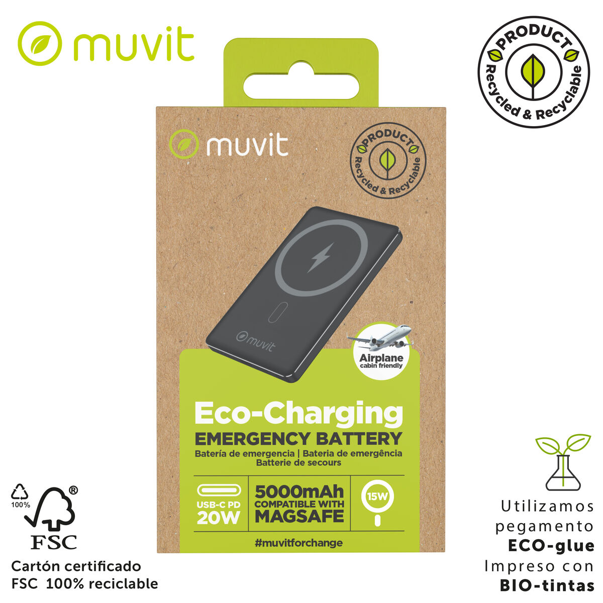 Bild von Powerbank Muvit for Change Black Aluminium 5000 mAh