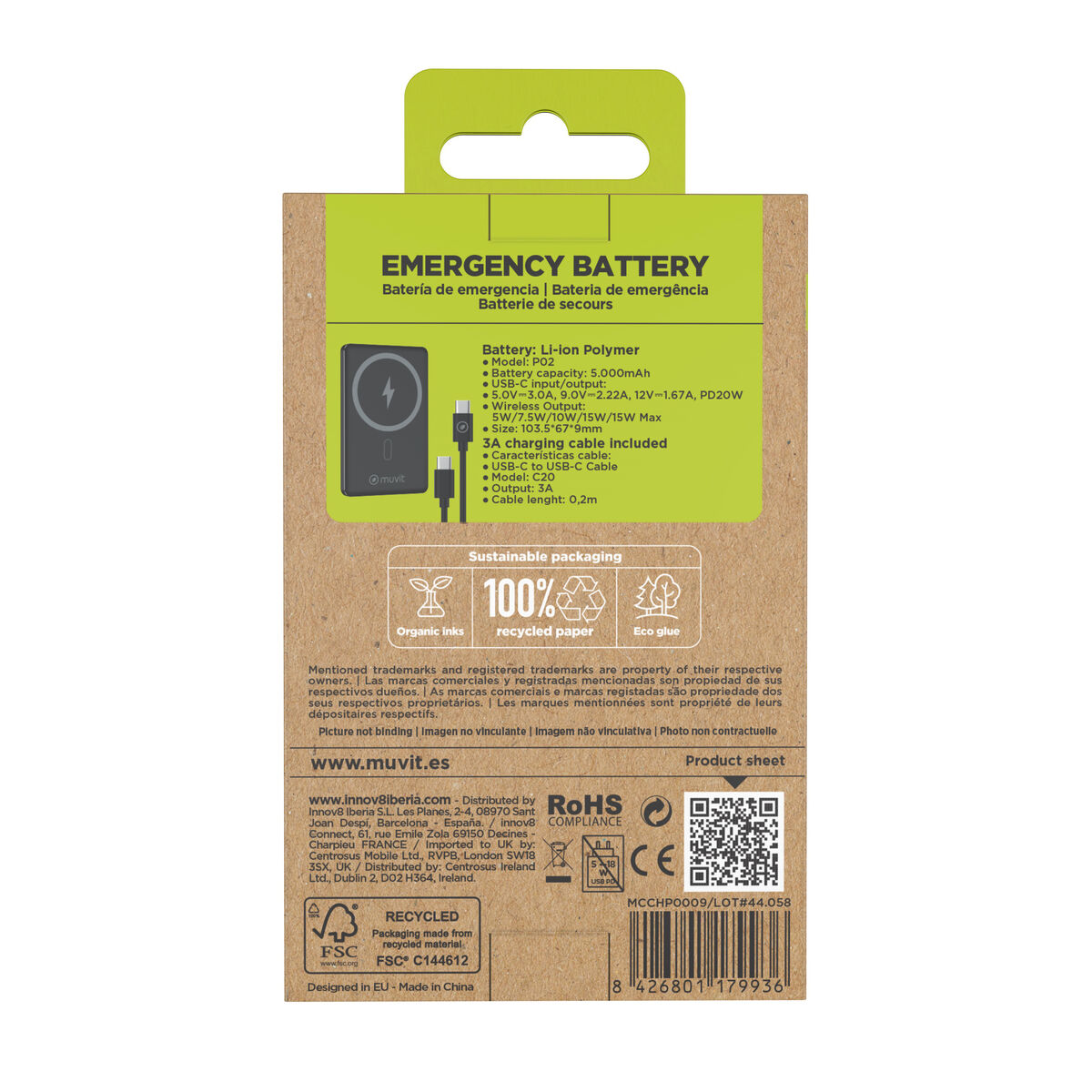 Bild von Powerbank Muvit for Change Black Aluminium 5000 mAh