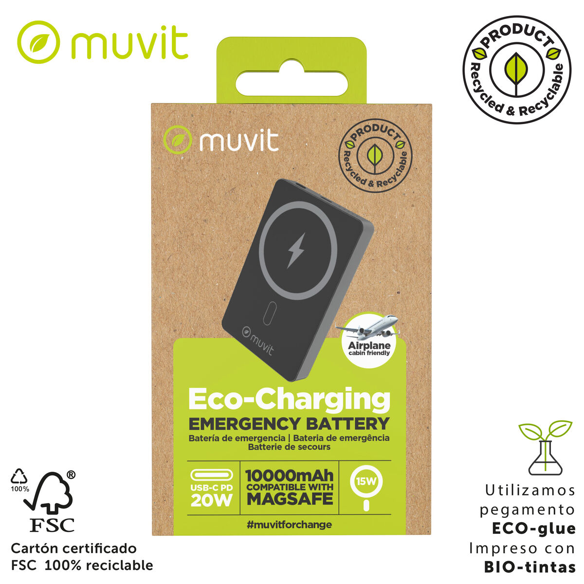 Bild von Powerbank Muvit for Change Black Aluminium 10000 mAh