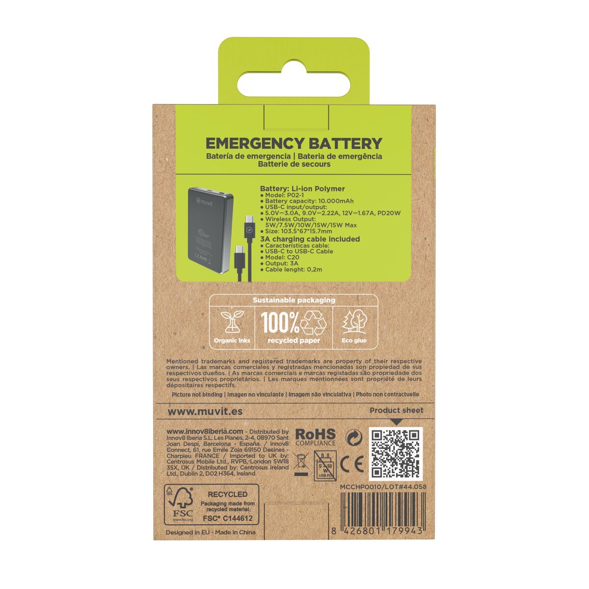 Bild von Powerbank Muvit for Change Black Aluminium 10000 mAh