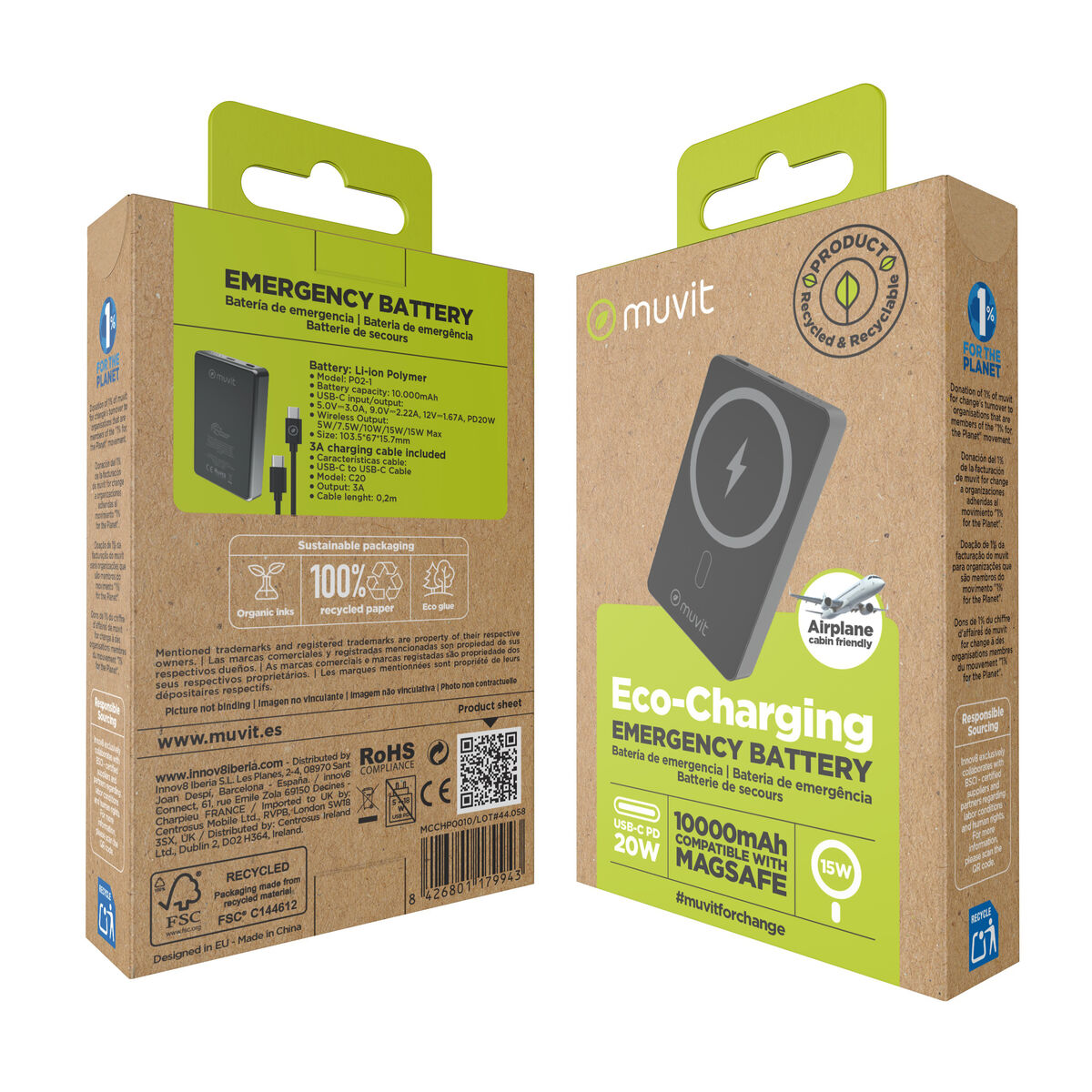 Bild von Powerbank Muvit for Change Black Aluminium 10000 mAh