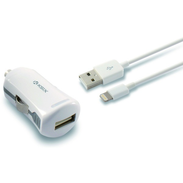 Chargeur USB pour Voiture + Câble Lightning MFi KSIX 2.4 A Blanc   