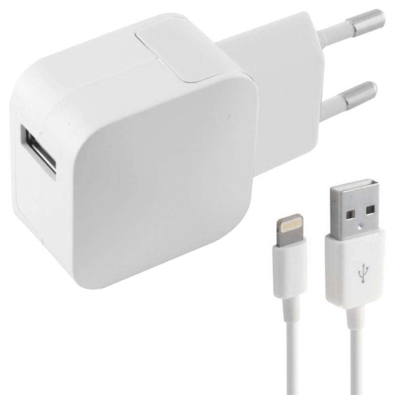 Wall Charger + MFI Certified Lightning Cable KSIX 2.4A USB iPhone White