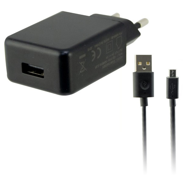 Cargador de Pared + Cable Micro USB KSIX USB 2A Negro