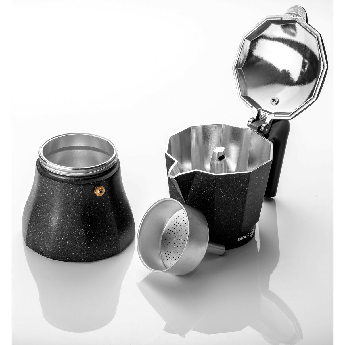 Italiaanse Koffiepot Fagor Zwart Aluminium 12 Koppar