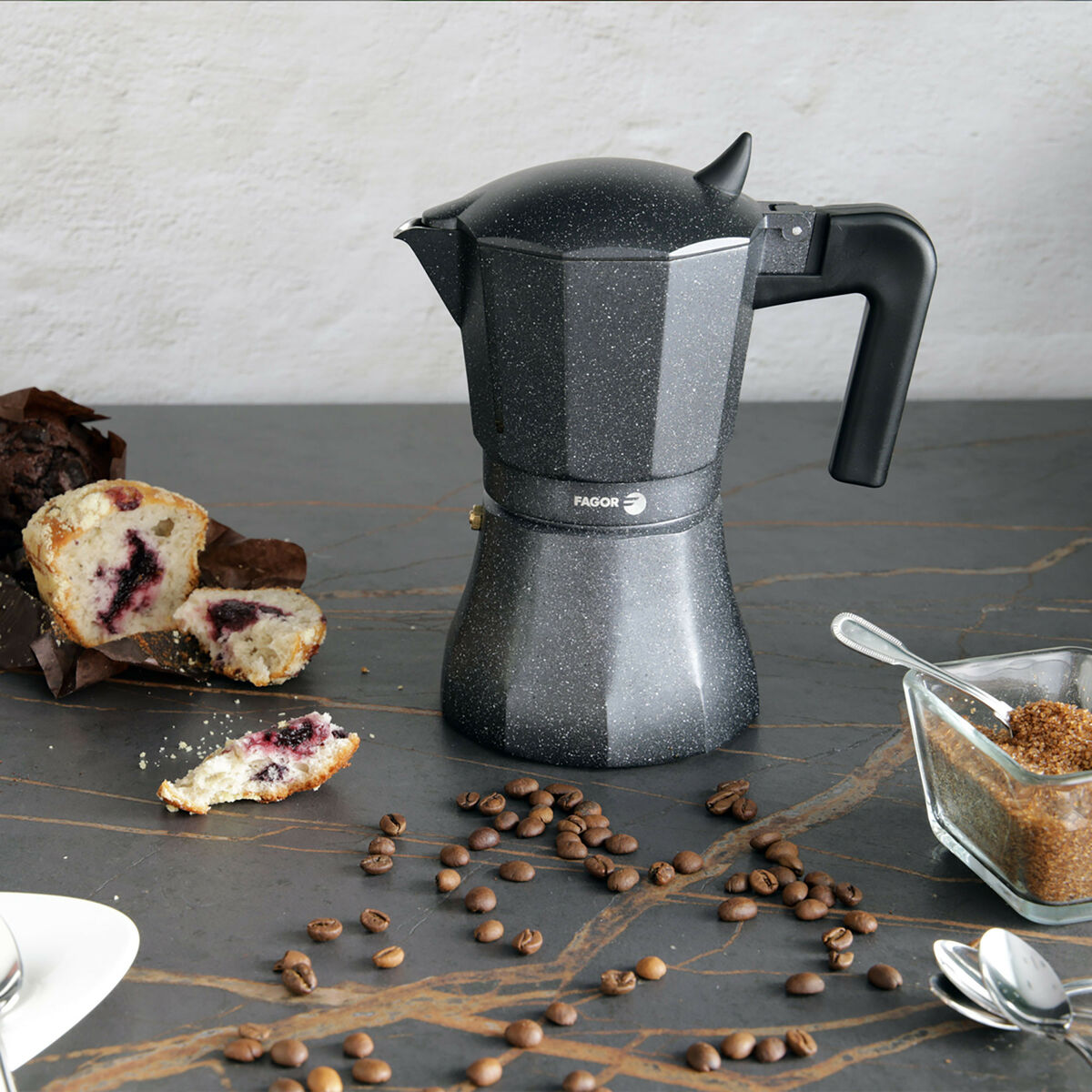 Italiaanse Koffiepot Fagor Zwart Aluminium 12 Koppar