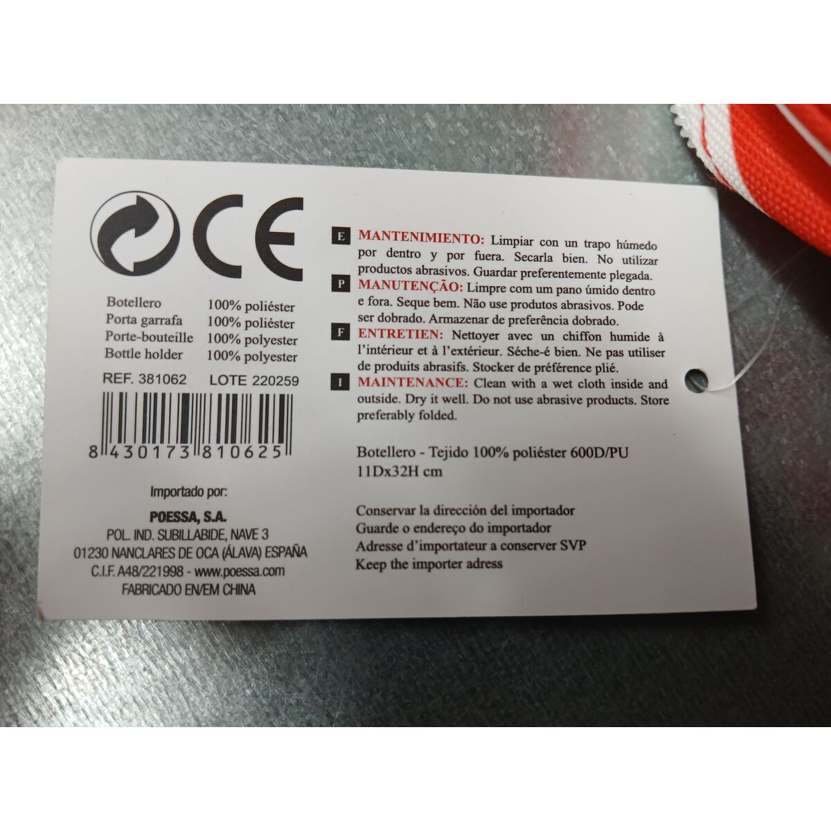 Bottle Cooler Bag Sailor Thermal 10 x 10 x 33 cm