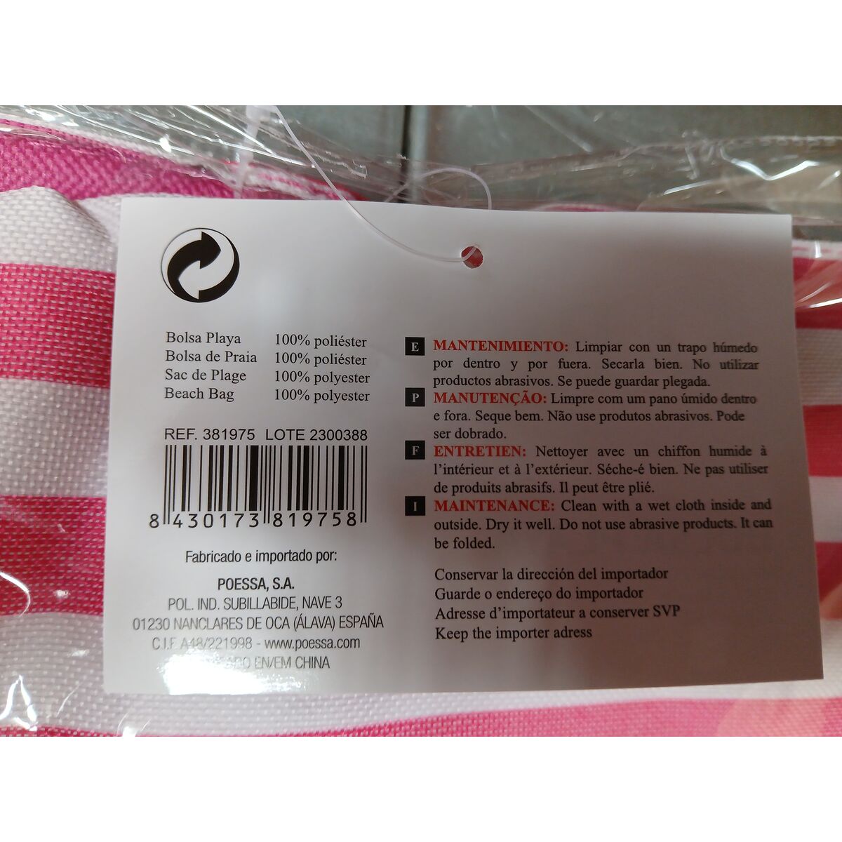 Beach Bag Bismark Blue Pink Oxford 50 x 16 x 35 cm