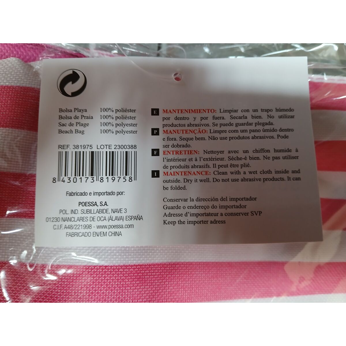 Beach Bag Bismark Blue Pink Oxford 50 x 16 x 35 cm