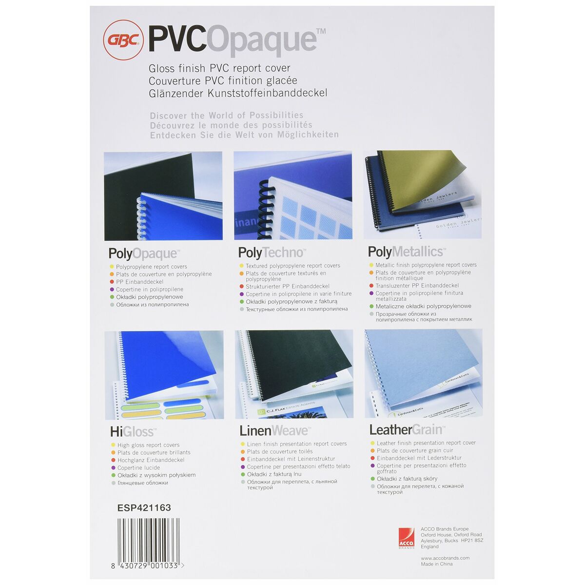 Couvertures de reliure GBC PolyOpaque Noir PVC A4 (100 Unités)