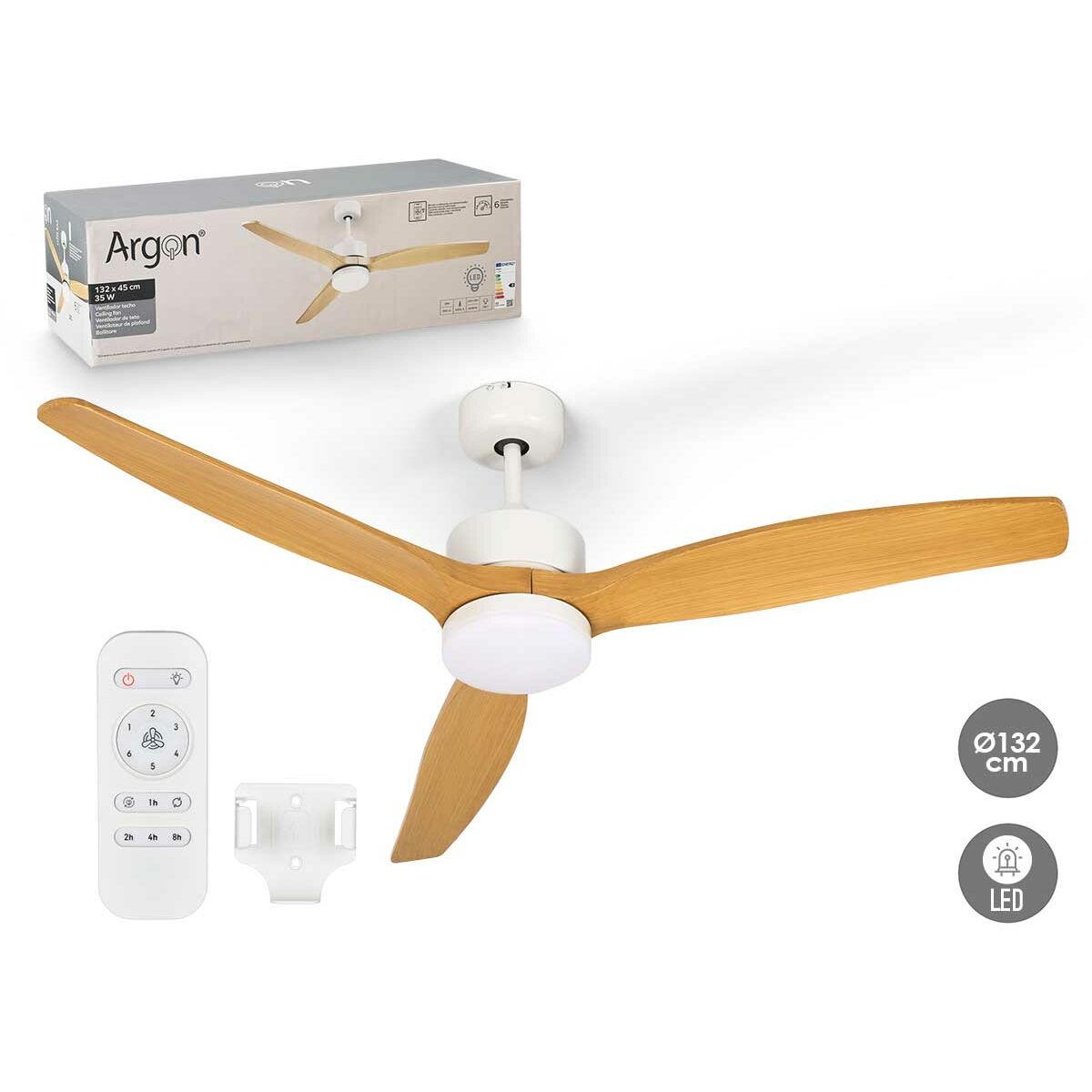 Image secondaire de Ventilateur de Plafond avec Lumière Argon W-FC5288-3C1L W W-FC5288-3C1L W Blanc Marron 40 W Ø 132 cm