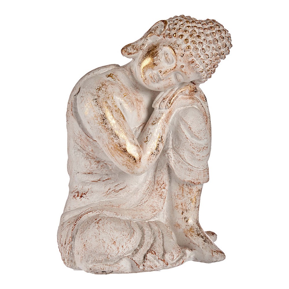 Figura Decorativa para Jardín Buda Blanco/Dorado Poliresina (28,5 x 43,5 x 37 cm)