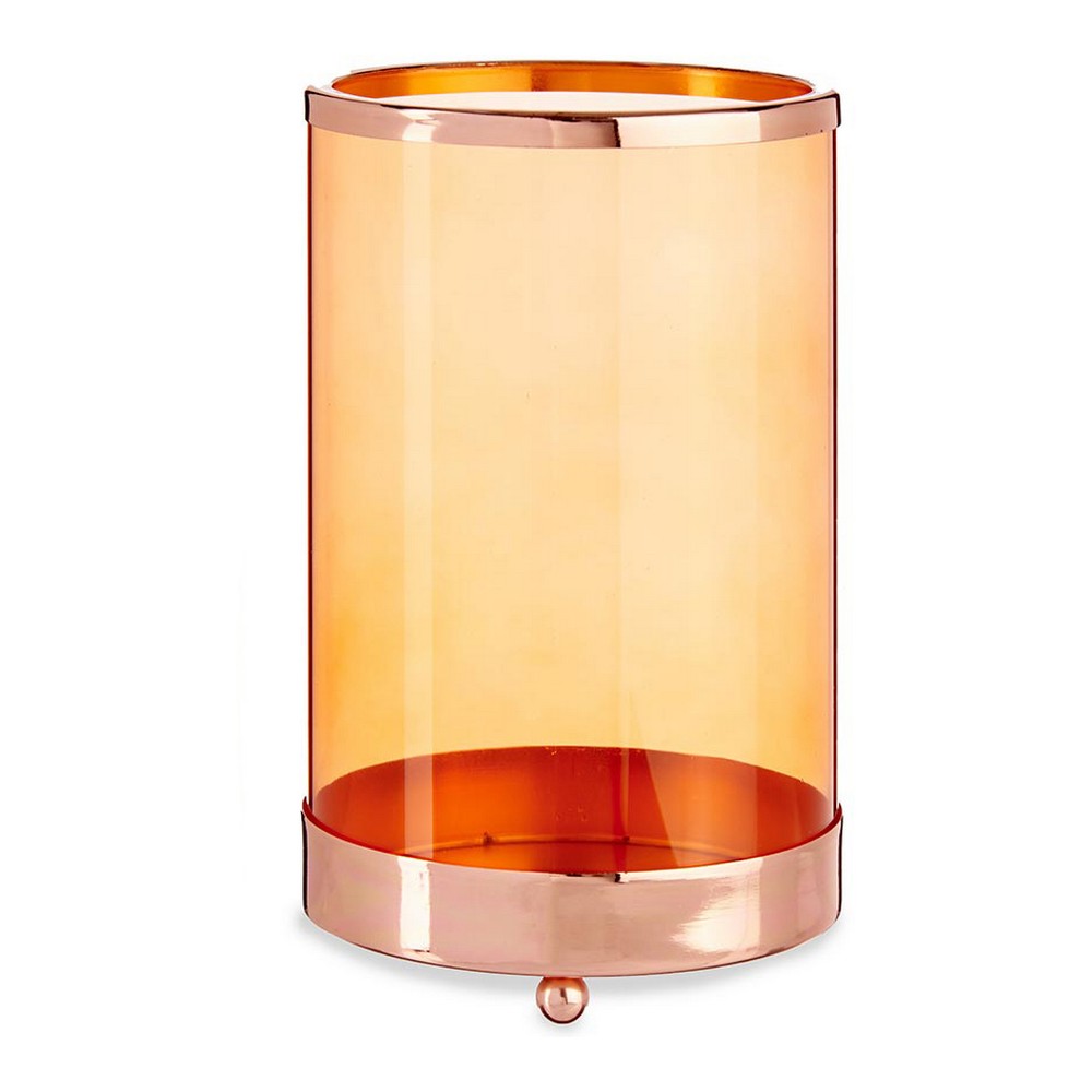 Bougeoir Cuivre Ambre Cylindre Métal verre (12,2 x 19,5 x 12,2 cm)