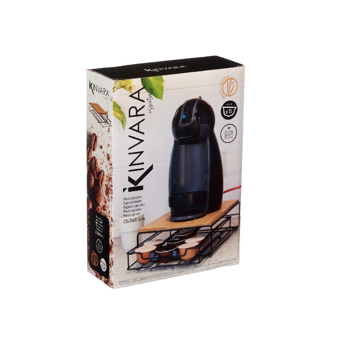 Image secondaire de Organisateur de capsules de café Noir Naturel Métal Bambou 21 x 57 x 8,5 cm