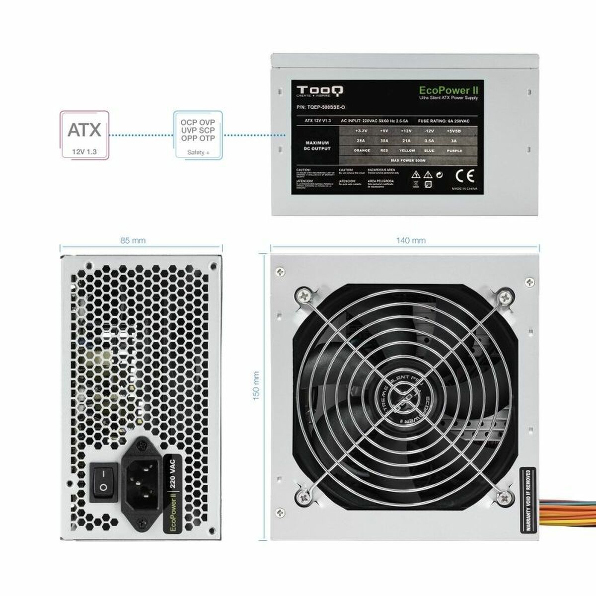 Picture of Power supply TooQ Fonte Ecopower II ATX 500 W RoHS CE