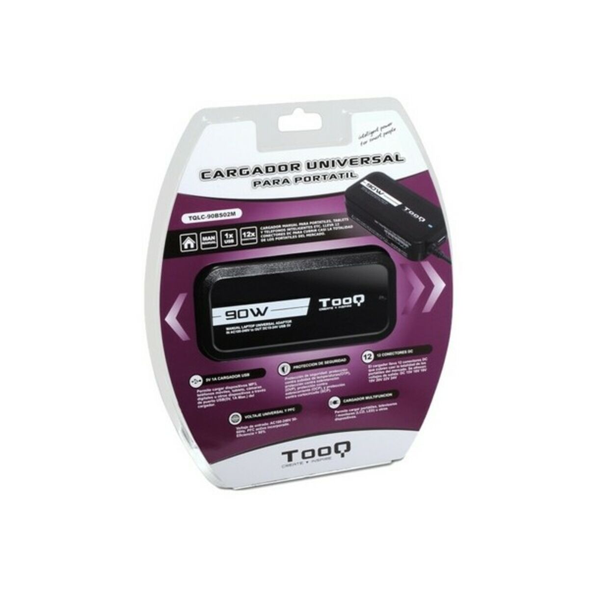 Chargeur d'ordinateur portable TooQ TQLC-90BS02M 90W 12 Connecteurs Noir