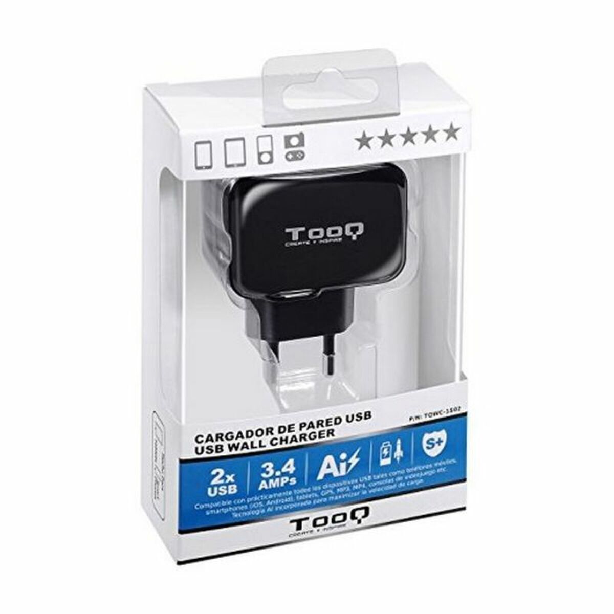 Bild von Wall Charger TooQ TQWC-1S02 Black 17 W