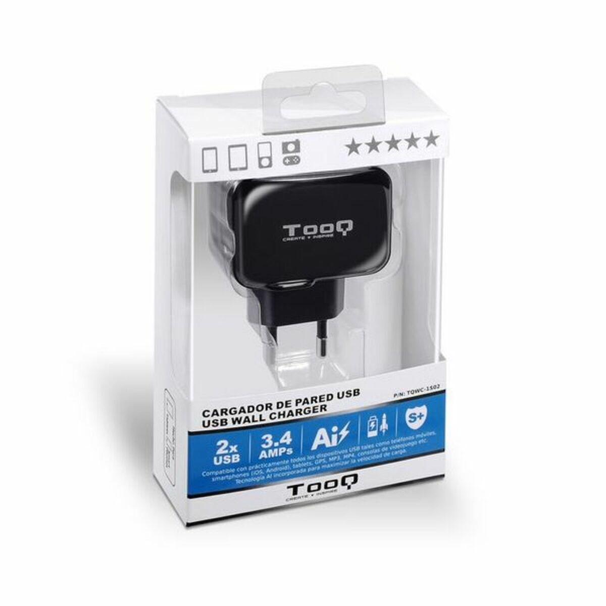 Bild von Wall Charger TooQ TQWC-1S02 Black 17 W