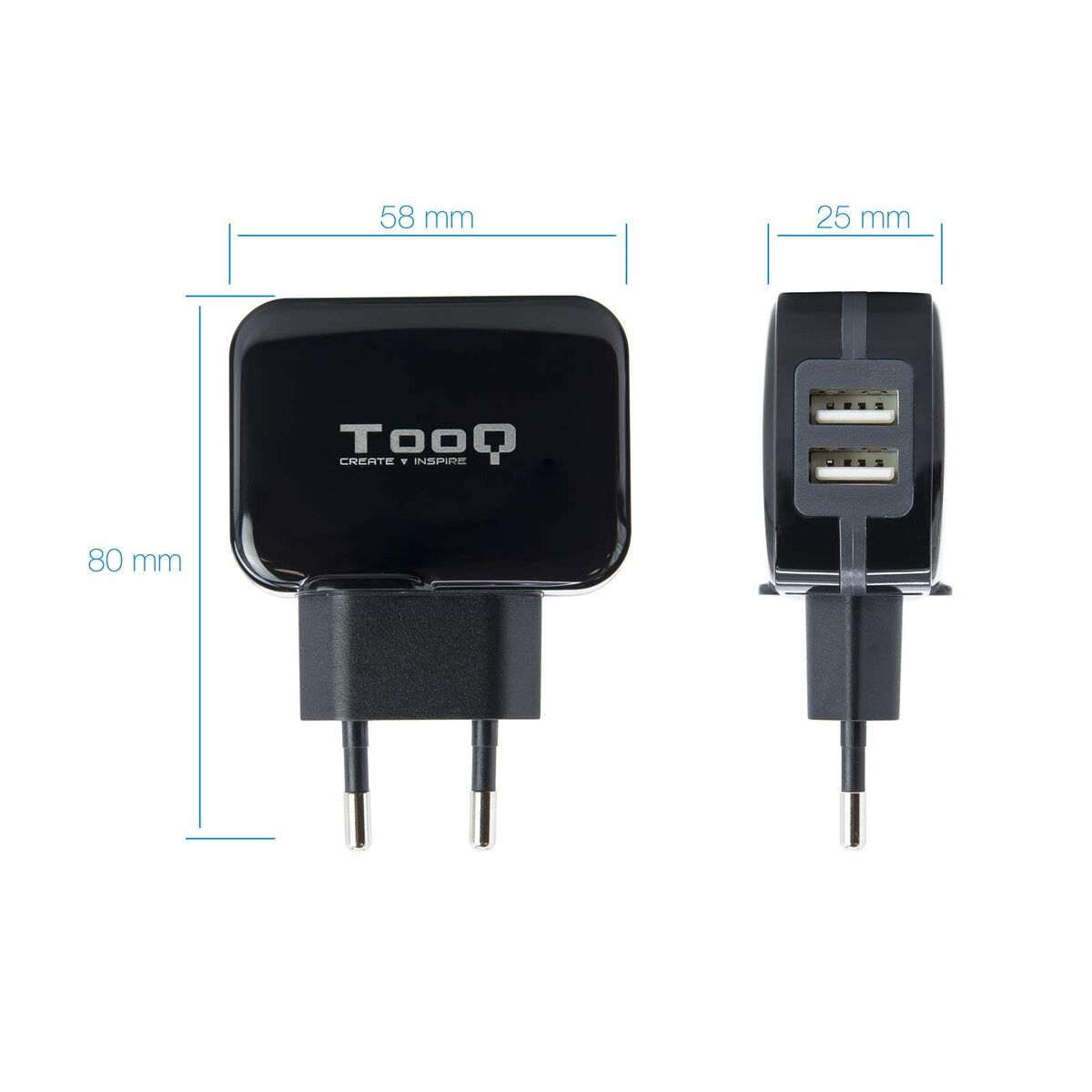 Wall Charger TooQ TQWC-1S02 Black 17 W