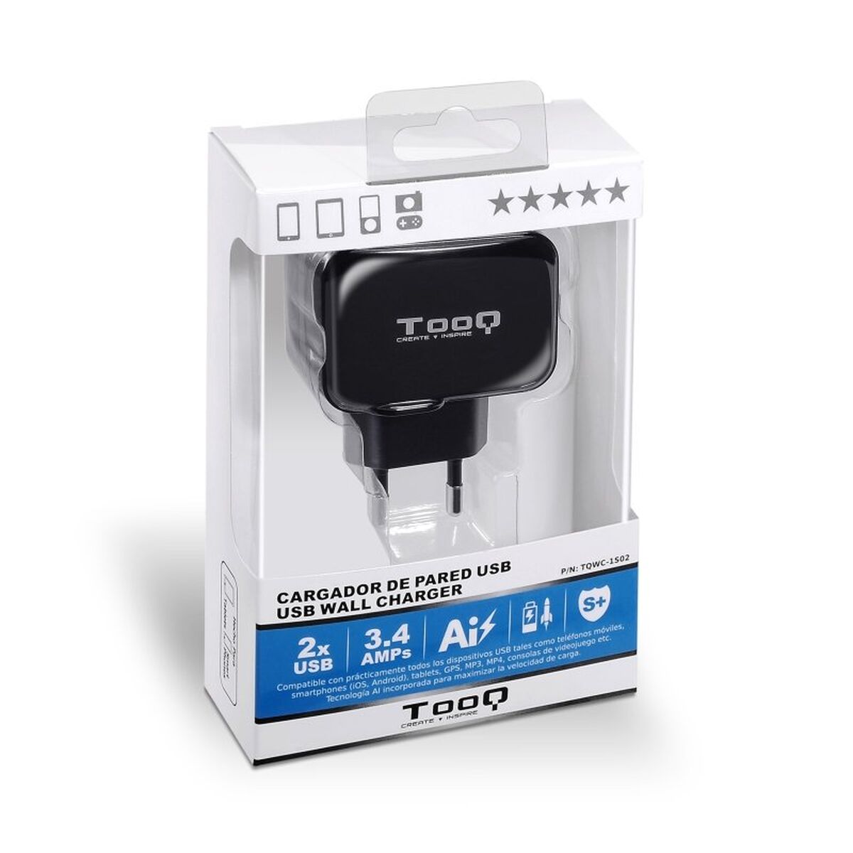 Wall Charger TooQ TQWC-1S02 Black 17 W