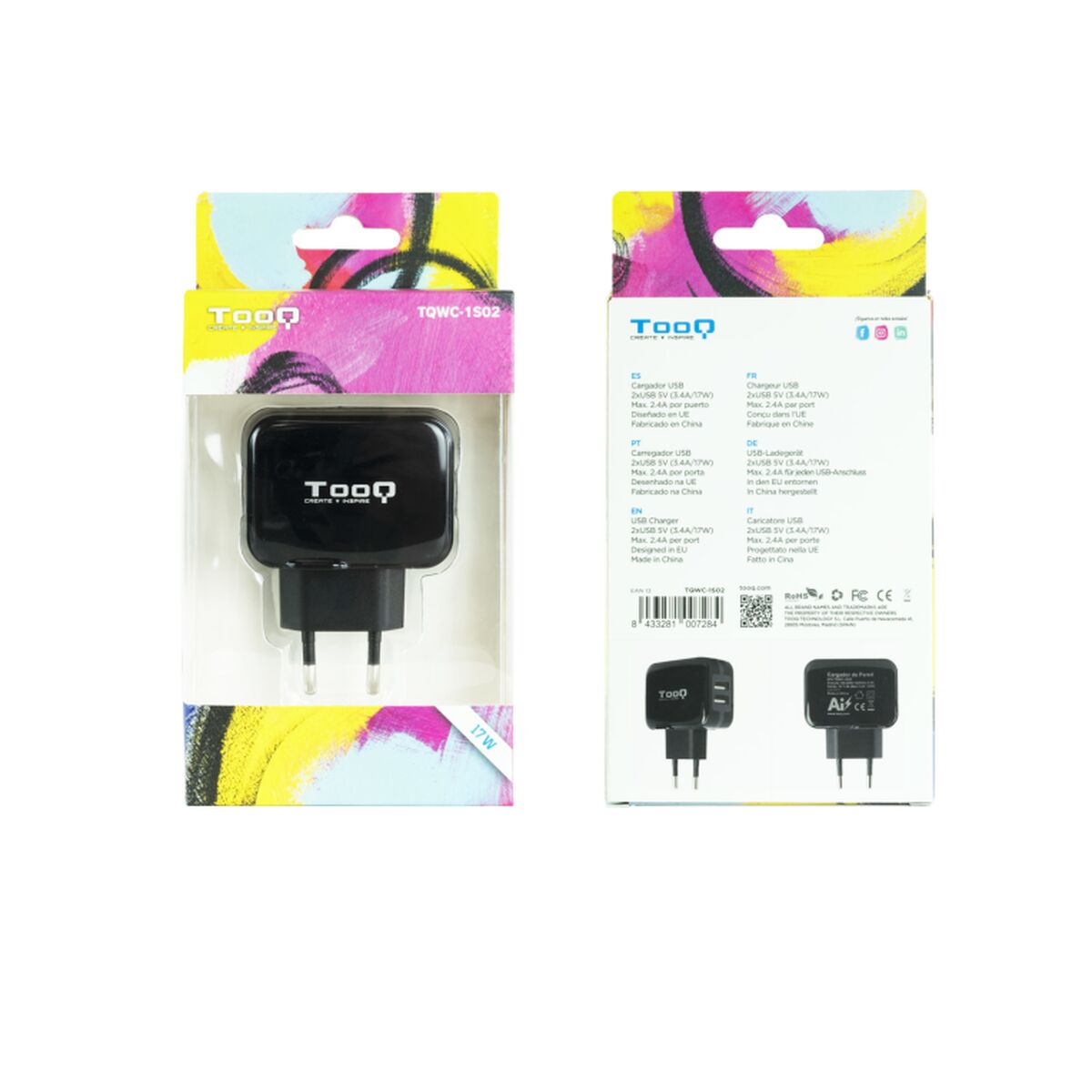 Wall Charger TooQ TQWC-1S02 Black 17 W