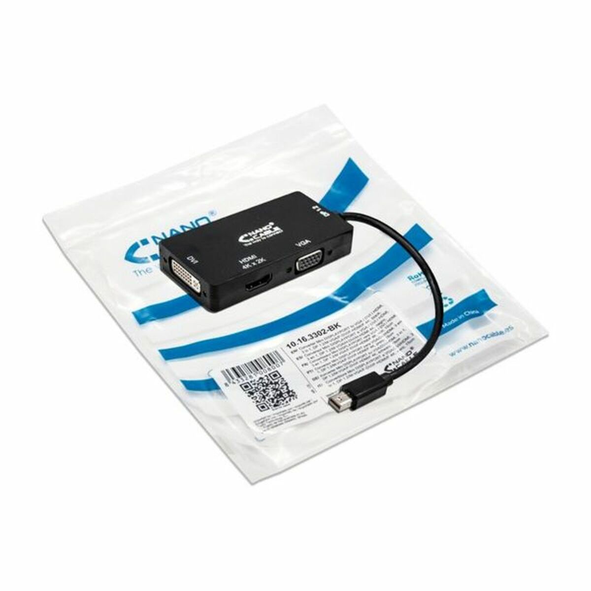 Afbeeldingen van Mini DisplayPort to VGA/DVI/HDMI adapter 3 en 1 NANOCABLE 10.16.3302-BK Black