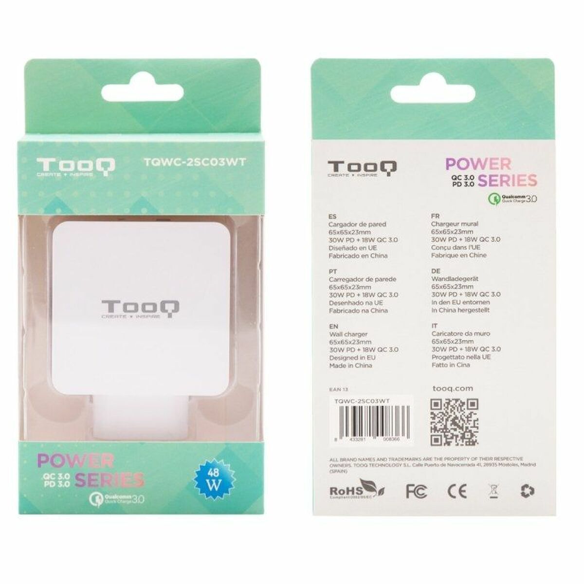 USB Wall Charger TooQ TQWC-2SC03WT White 48 W