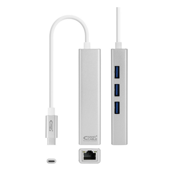 Conversor USB 3.0 a Gigabit Ethernet NANOCABLE 10.03.0404 Plateado
