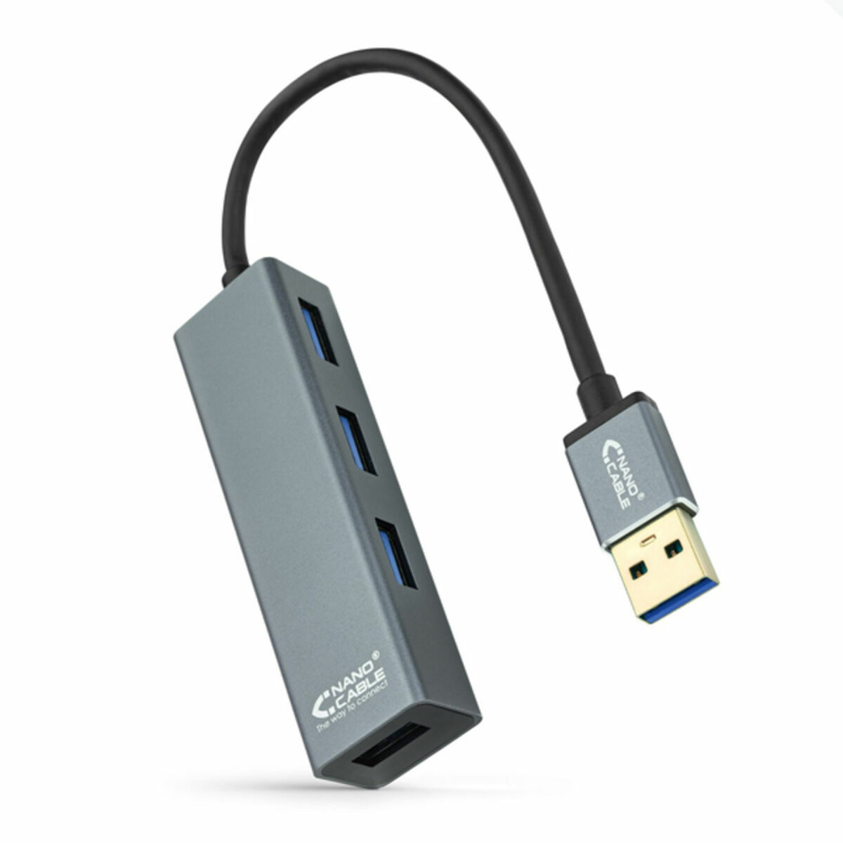 Hub USB 4 Poorten NANOCABLE 10.16.4402 USB 3.0 Grijs