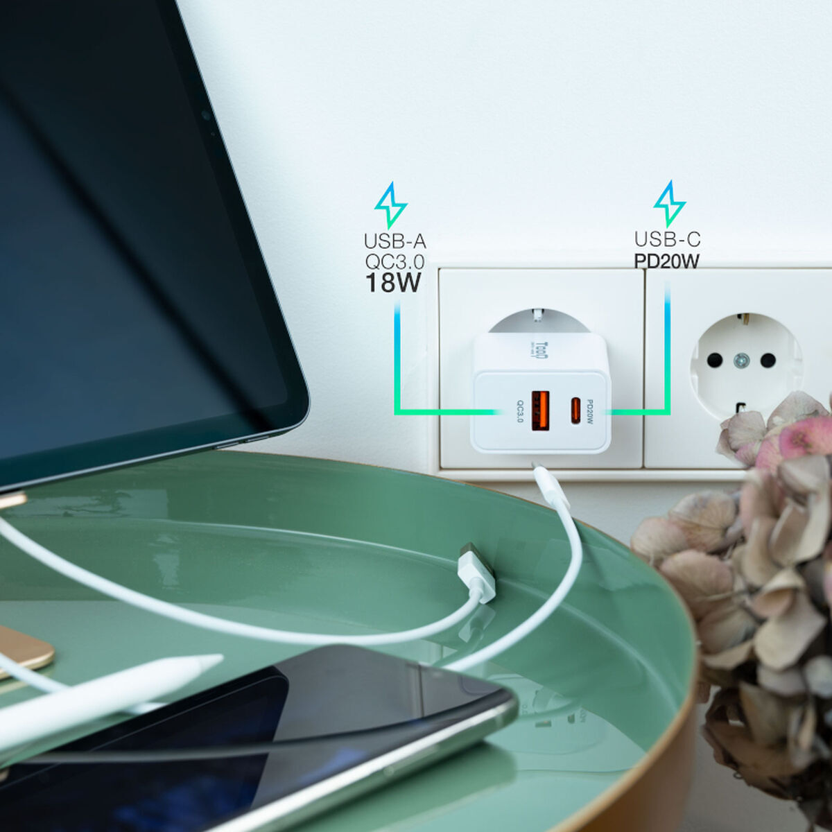 Wall Charger TooQ TQWC-2SC04WT White 20 W