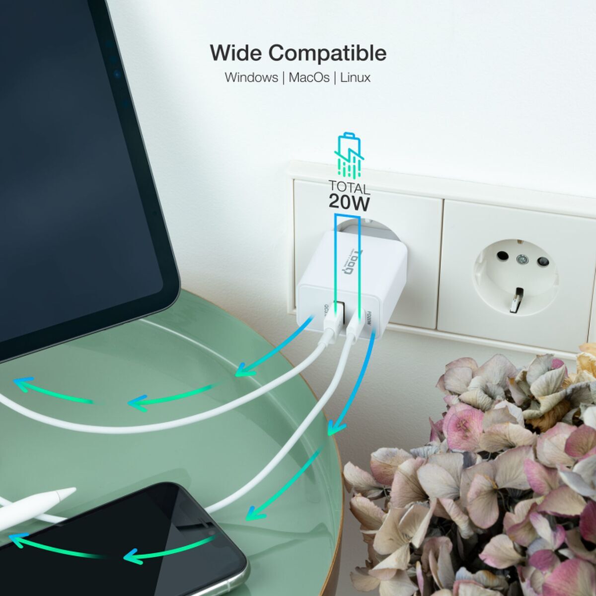 Wall Charger TooQ TQWC-2SC04WT White 20 W