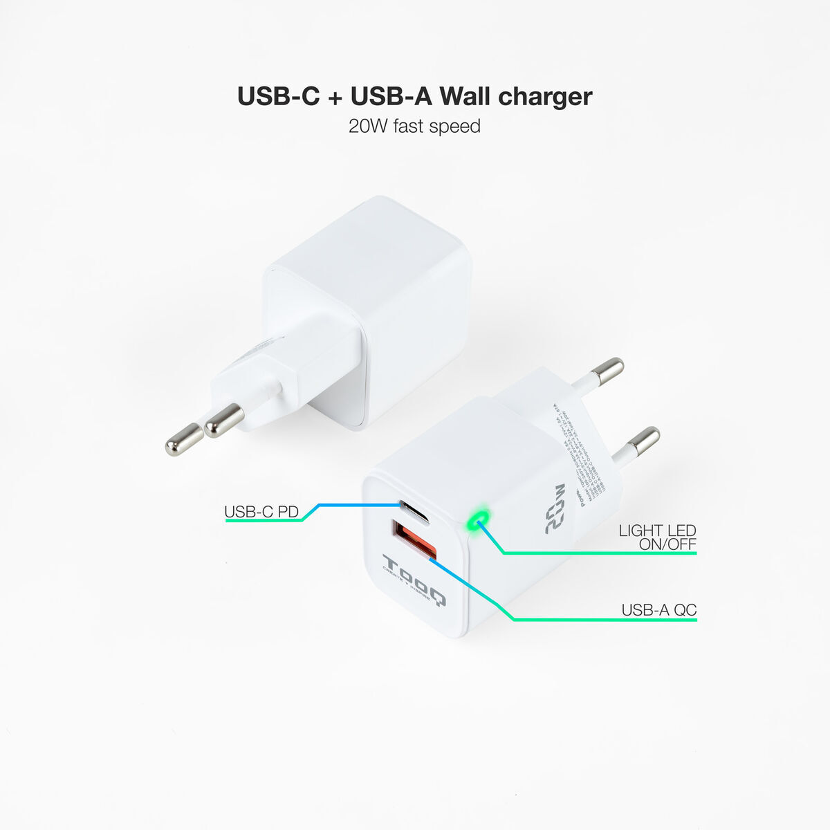 Wall Charger TooQ TQWC-QCPD20WT White 20 W