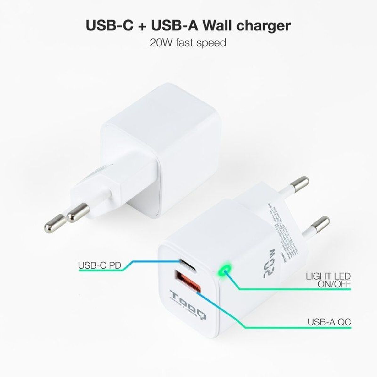 Wall Charger TooQ TQWC-QCPD20WT White 20 W