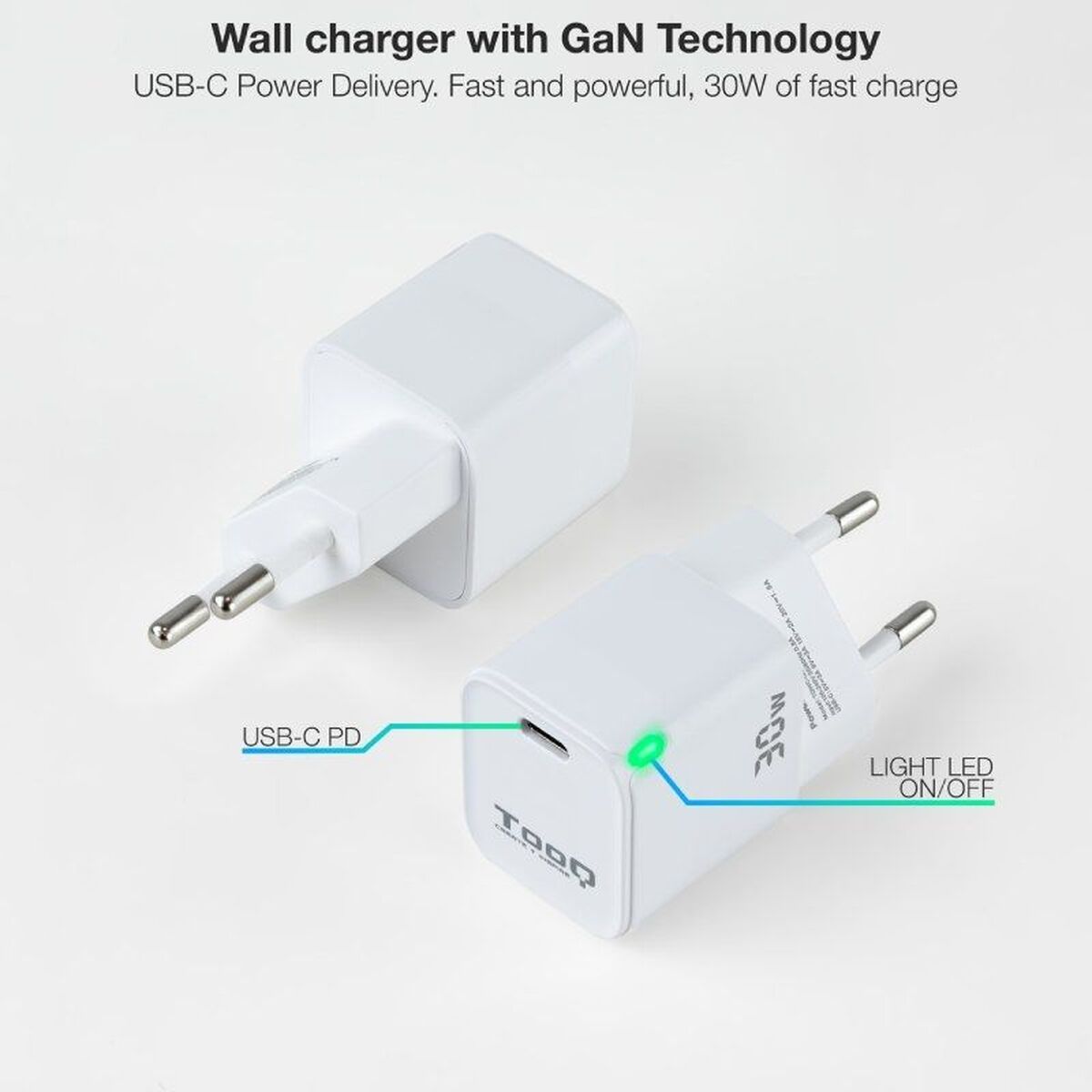 Wall Charger TooQ TQWC-GANPD30WT White 30 W