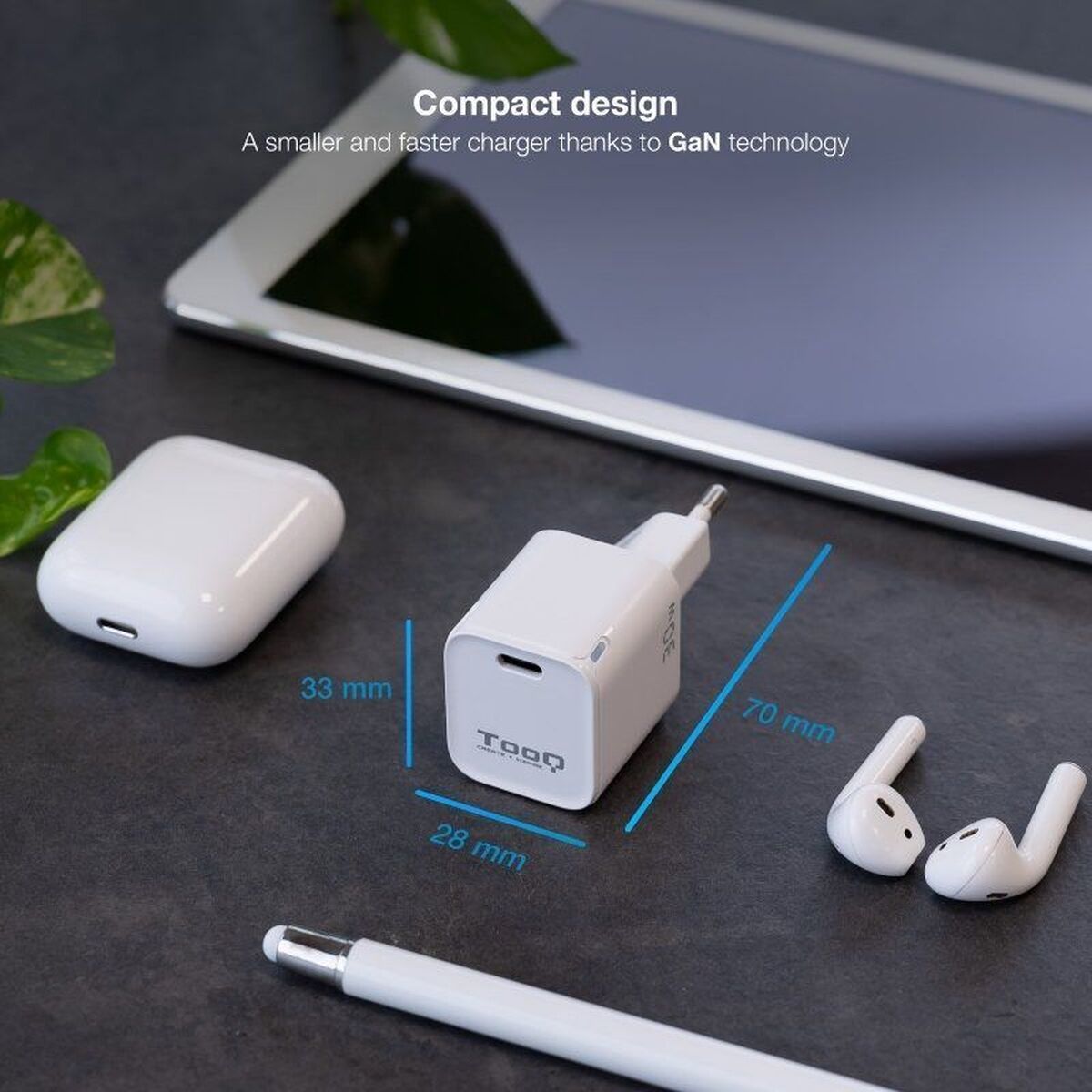 Wall Charger TooQ TQWC-GANPD30WT White 30 W