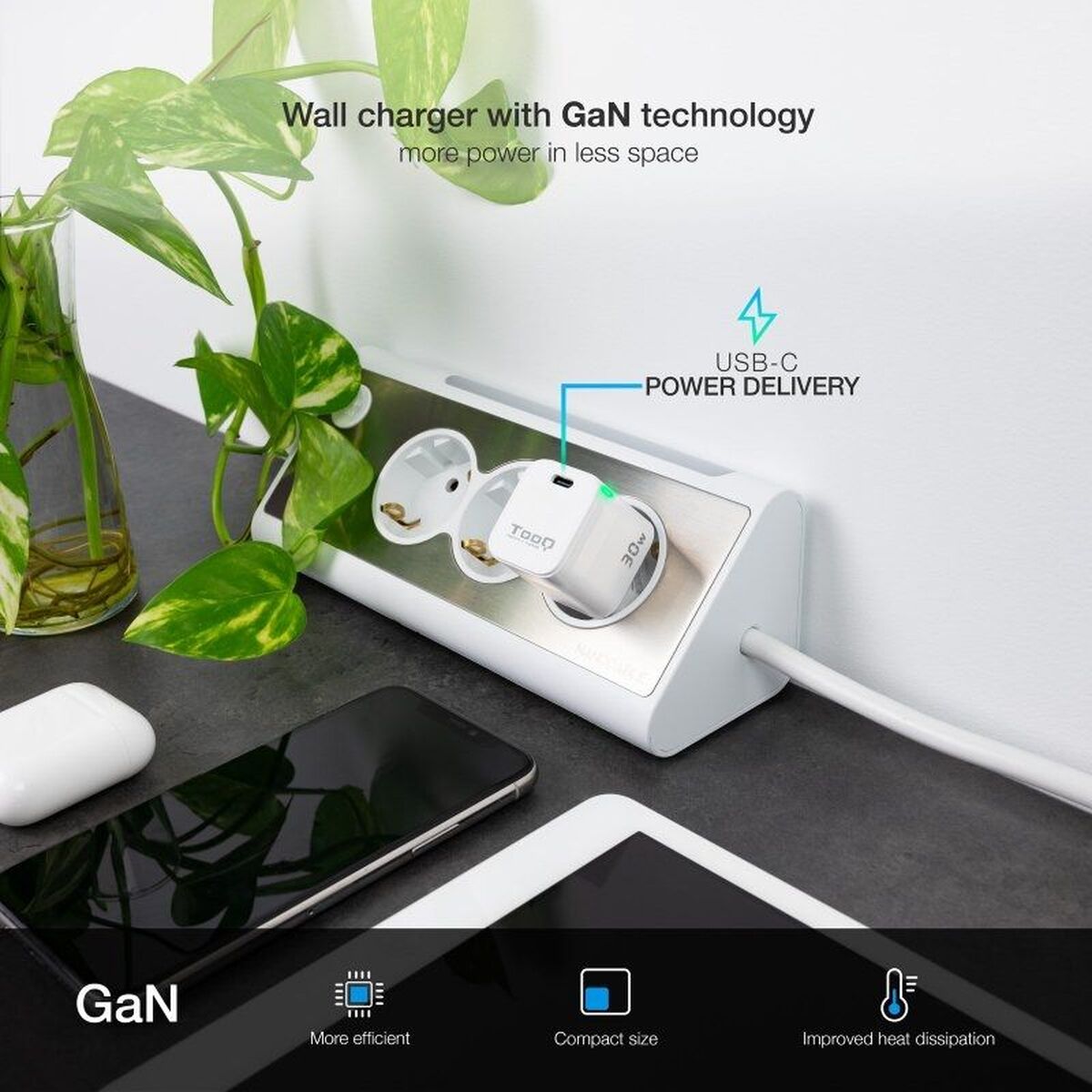 Wall Charger TooQ TQWC-GANPD30WT White 30 W