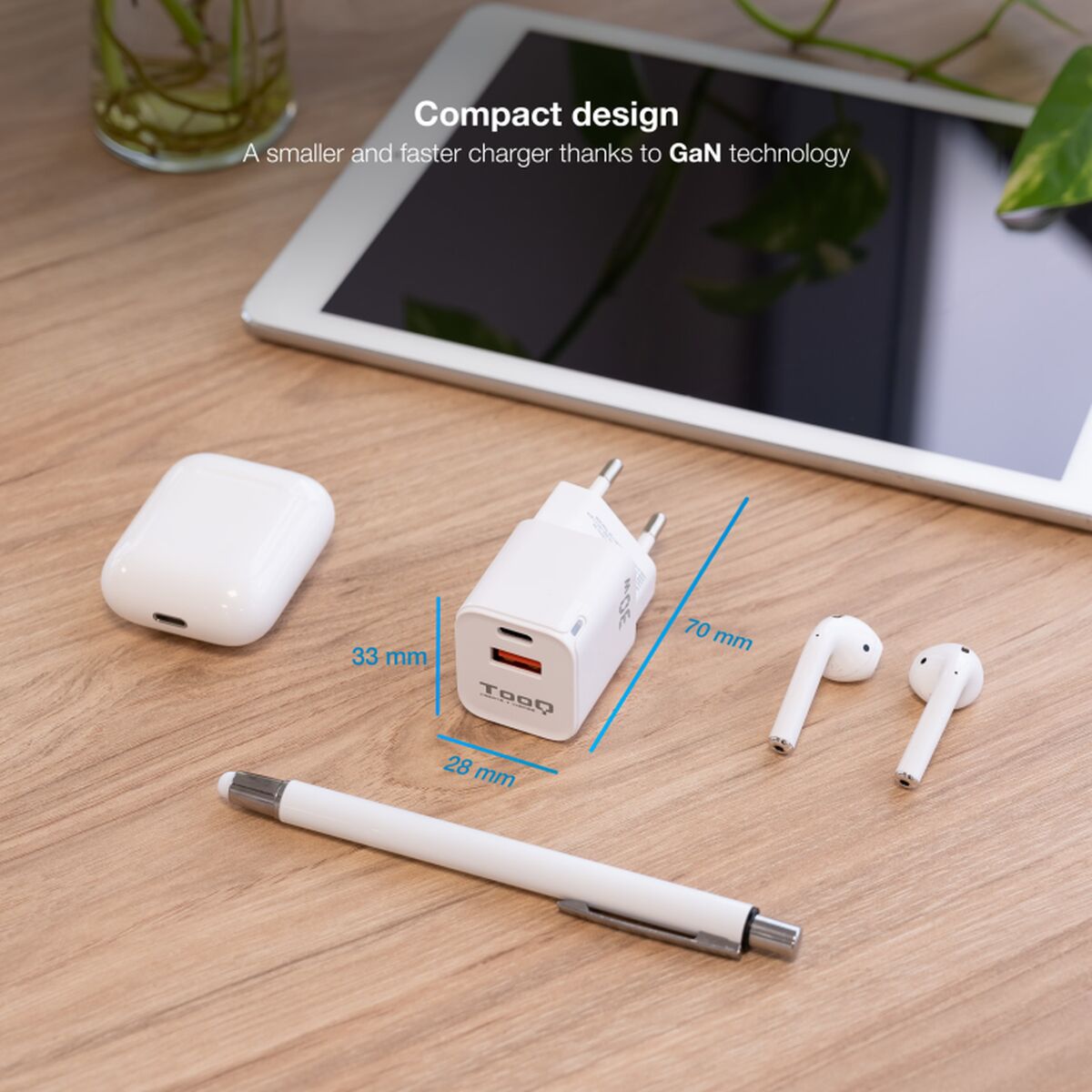 Wall Charger TooQ TQWC-GANQCPD30WT White 30 W